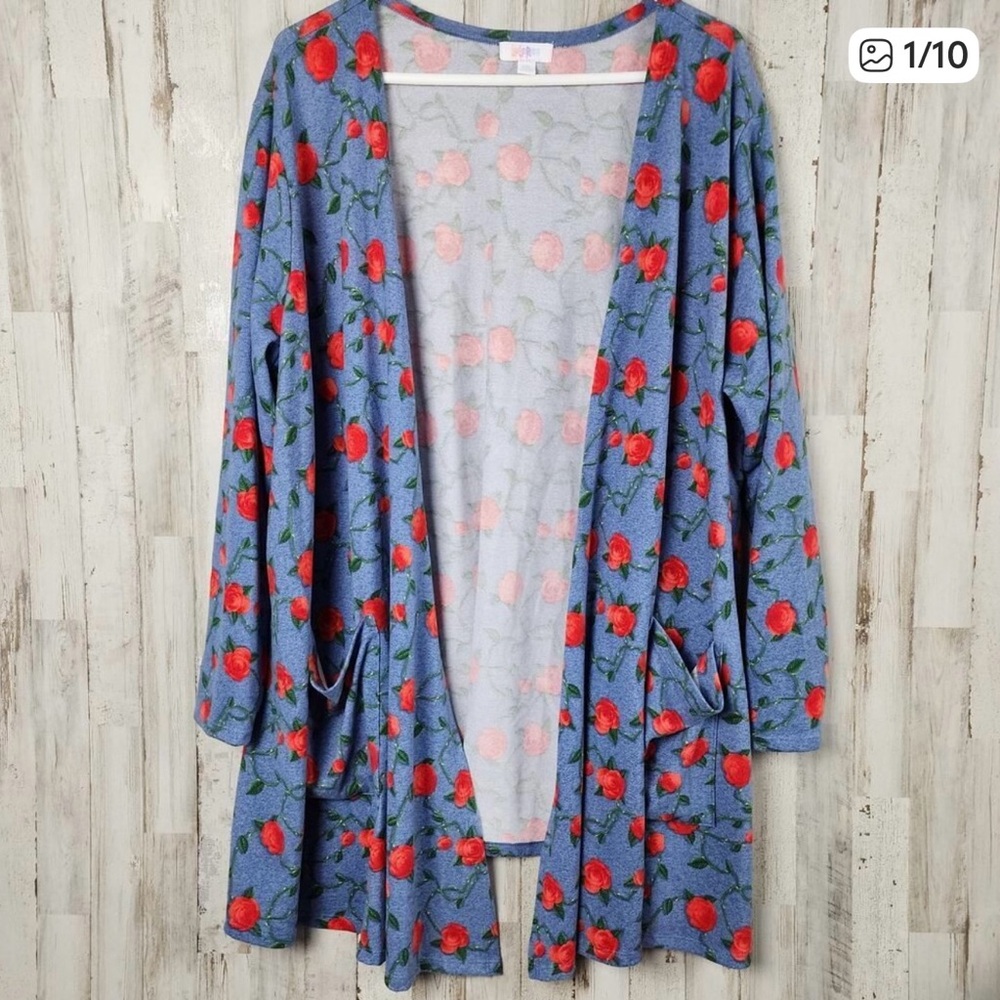 LuLaRoe Caroline Cardigan Sweater Blue Red Size 2XL